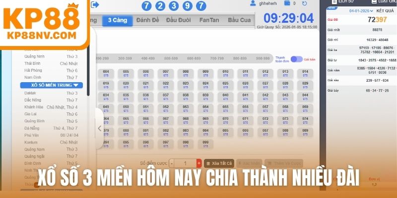 Xổ số 3 miền hôm nay chia thành nhiều đài